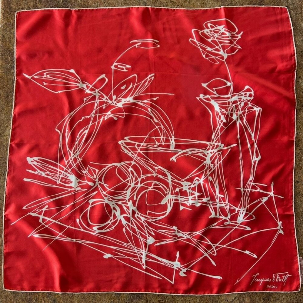 Rare Vintage 1930's Jacques F Fath Paris Silk Scarf for Denise Francelle 30x30